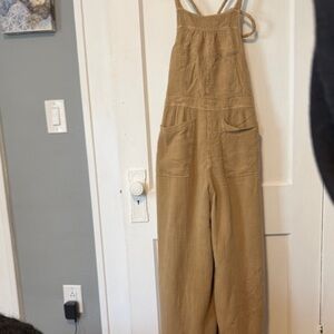 Free People tan linen soft overalls